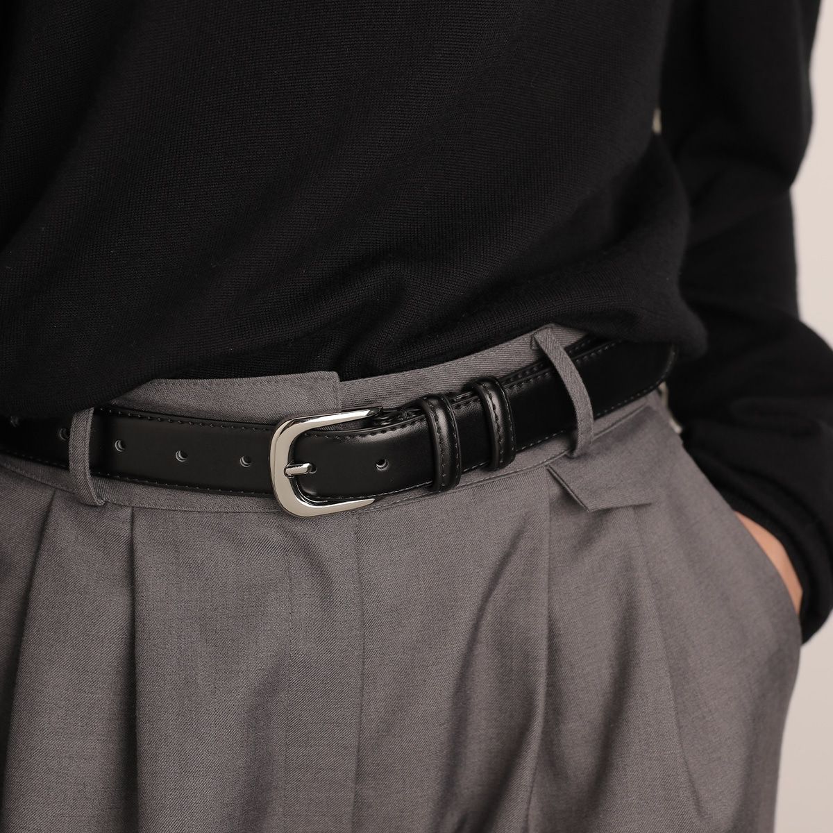 メンズベルト 上質牛革シンプル細身メンズベルト