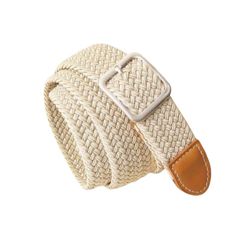 メンズベルト 編み込みメッシュベルト金属バックル本革タブ付き