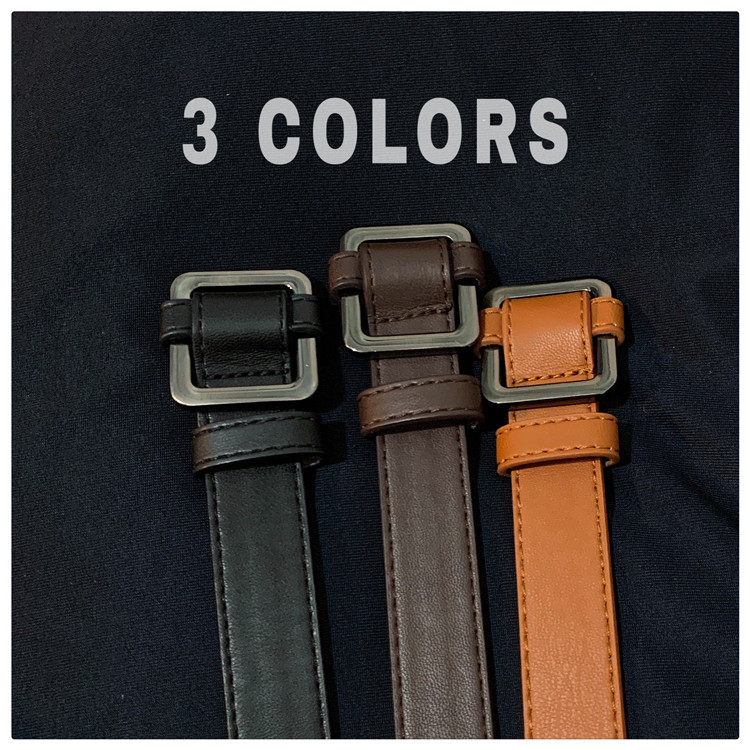 メンズベルト スクエアバックル本革細身ベルト