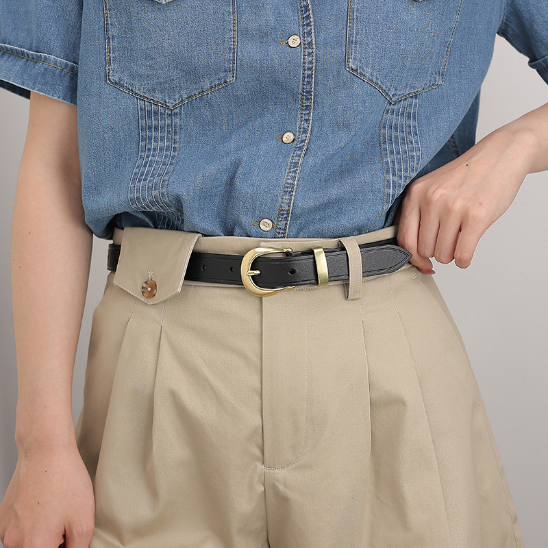 メンズベルト 本革シンプル細身バックル調整式メンズベルト