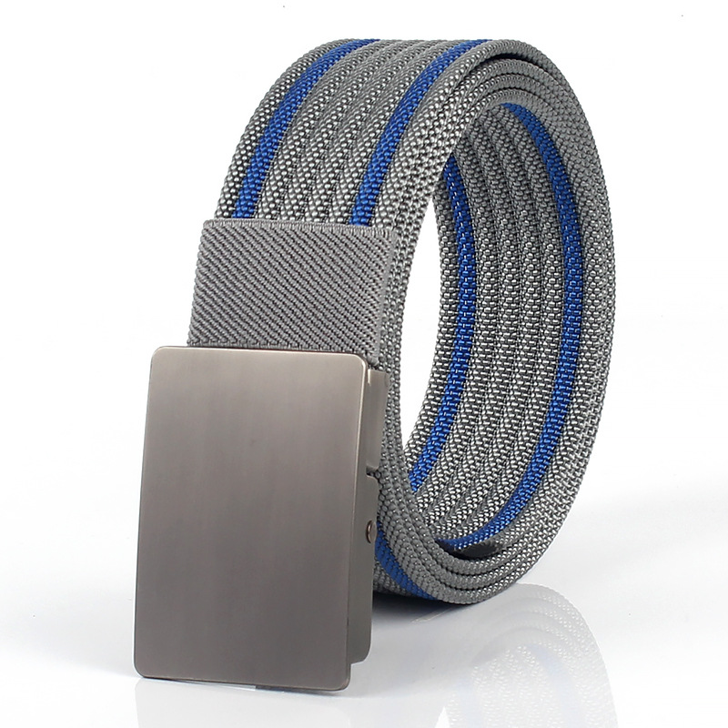 メンズベルト 縞模様編み込み角型バックルベルト