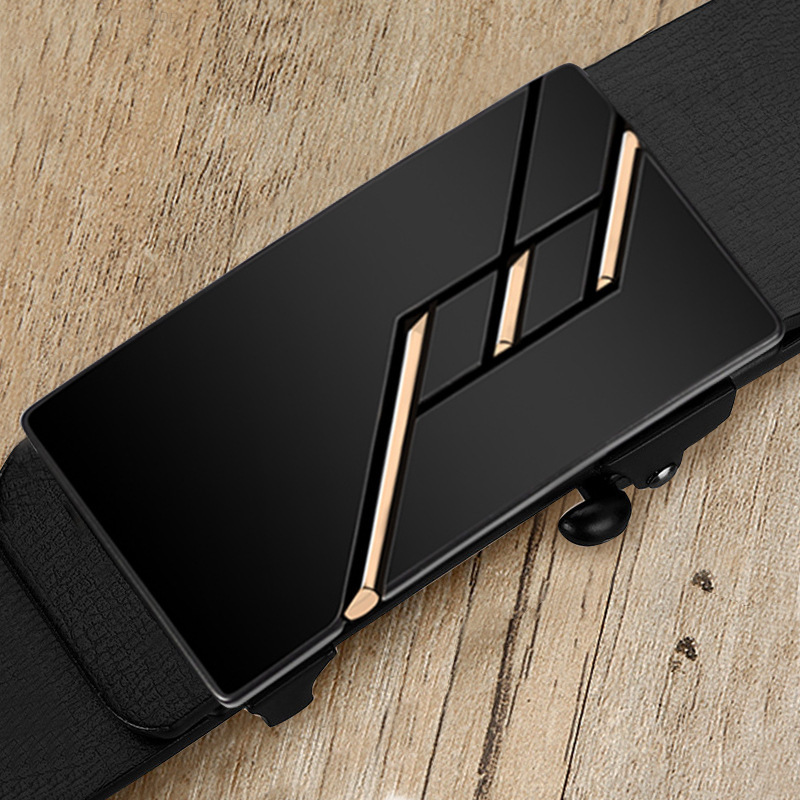 メンズベルト 幾何学デザイン自動式バックル本革紳士ベルト