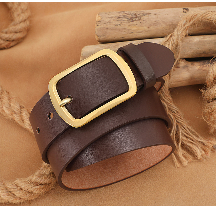 メンズベルト 真鍮製角型バックル本革ベルト