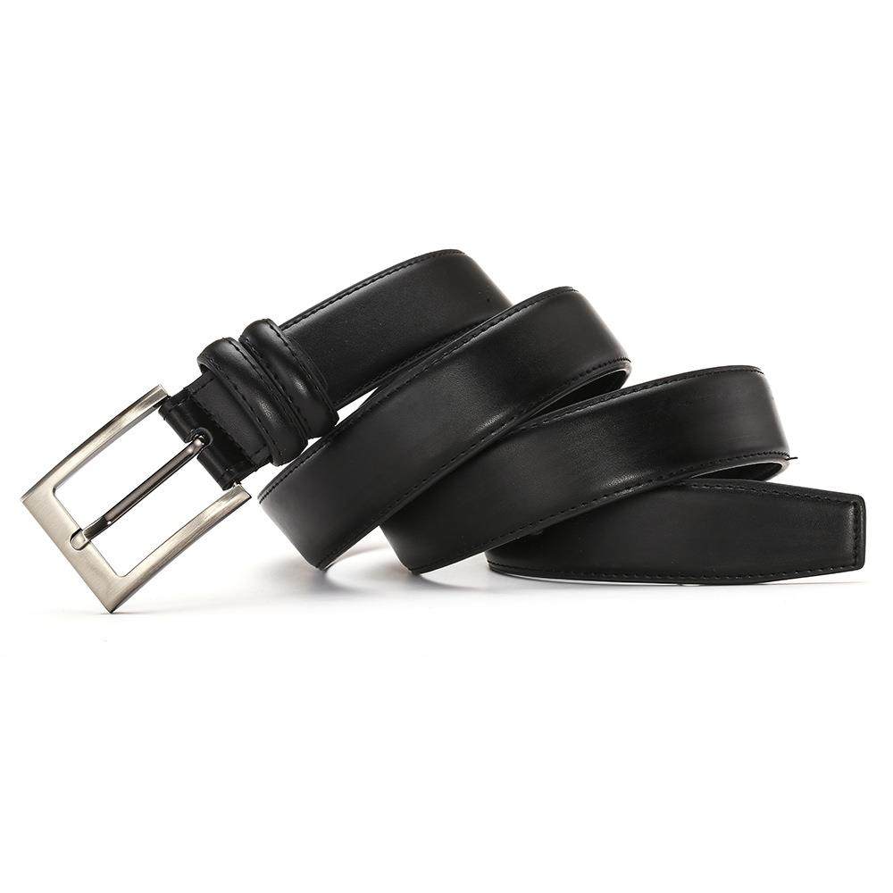 メンズベルト 本革仕立てステッチデザイン角型バックル紳士ベルト