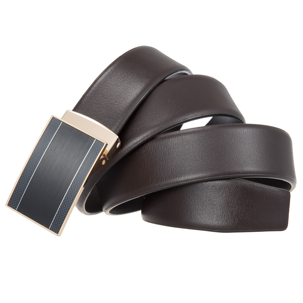 メンズベルト 高級感漂う自動式バックル本革紳士用ベルト