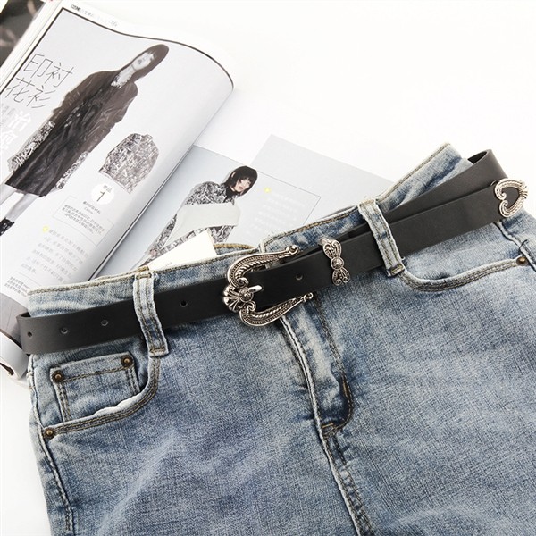 メンズベルト 西部風装飾金具付き本革細身ベルト