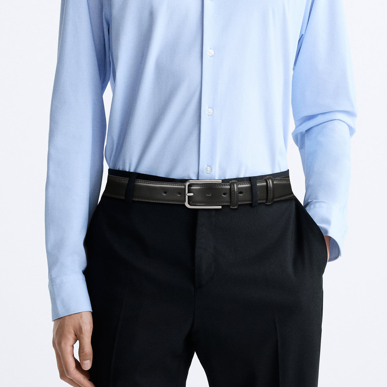 本革ダブルステッチビジネスメンズベルト