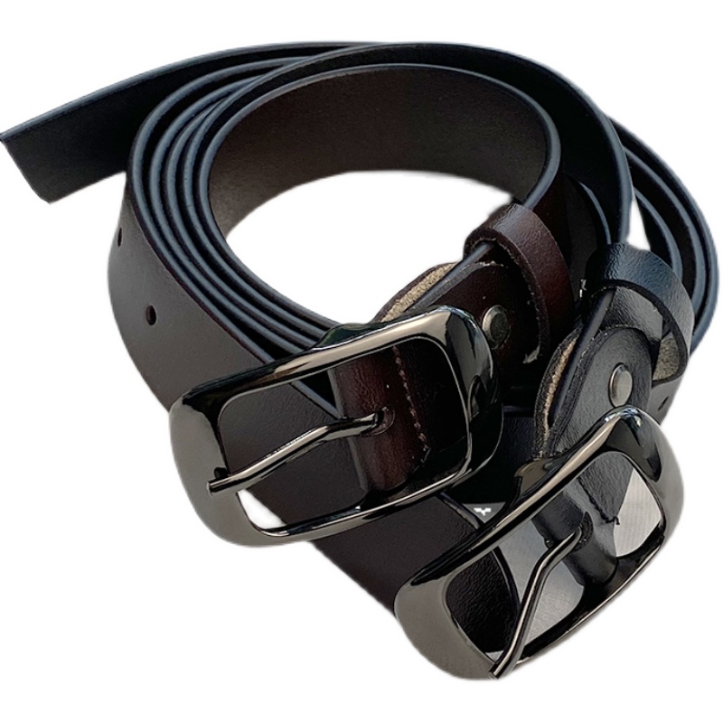 メンズベルト 本革使用シンプル金属バックル細幅紳士用ベルト