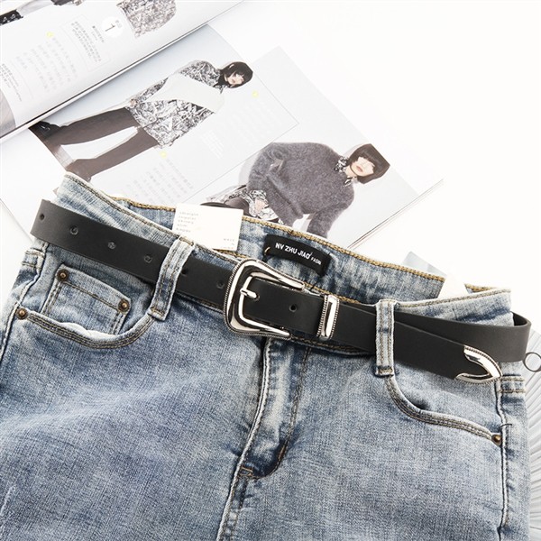 メンズベルト 西部風装飾金具付き本革細身ベルト