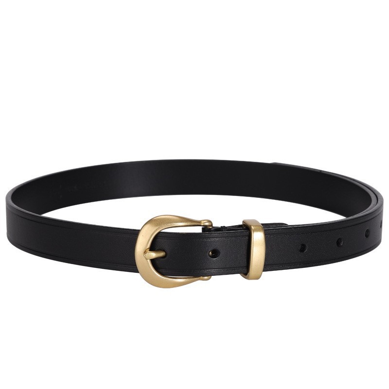 メンズベルト 本革シンプル細身バックル調整式メンズベルト