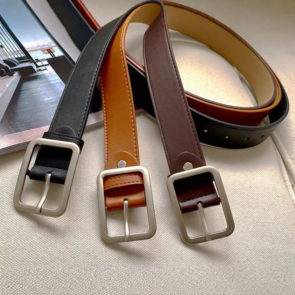 メンズベルト 本格牛革シンプル角型金具メンズベルト