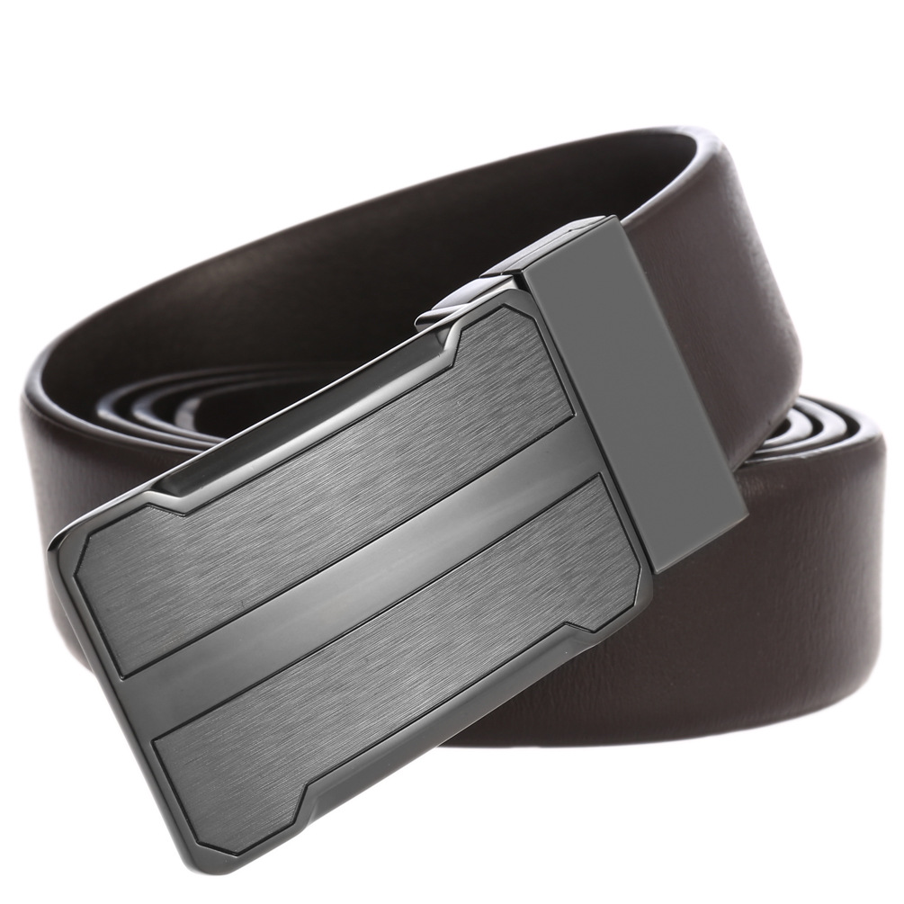 メンズベルト 本革自動式バックル幾何学デザインメンズベルト