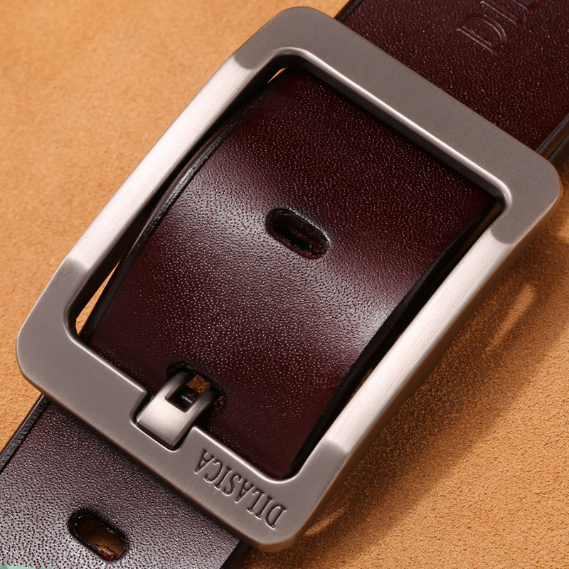 メンズベルト 本革角型バックル付きカジュアルメンズベルト