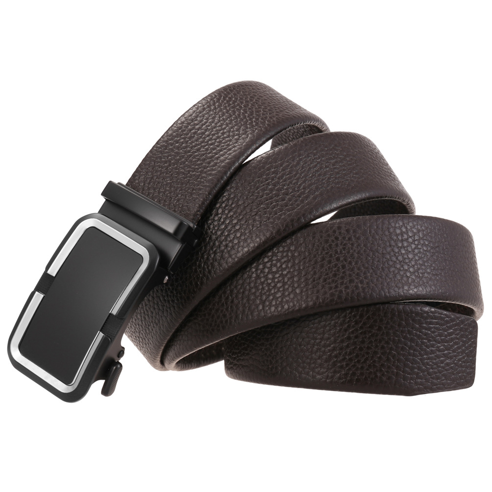 メンズベルト 型押しレザー自動バックル付き本革紳士用ベルト