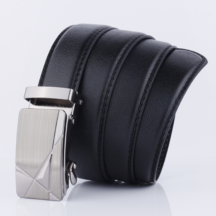 メンズベルト 幾何学模様バックル本革自動式紳士ベルト