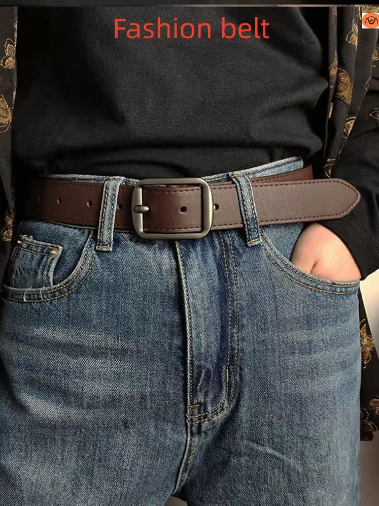 メンズベルト 本革角型バックル付きカジュアル紳士用ベルト