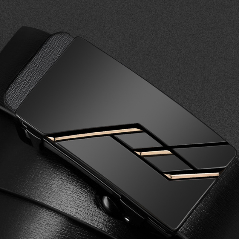 メンズベルト 幾何学デザイン自動式バックル本革紳士ベルト