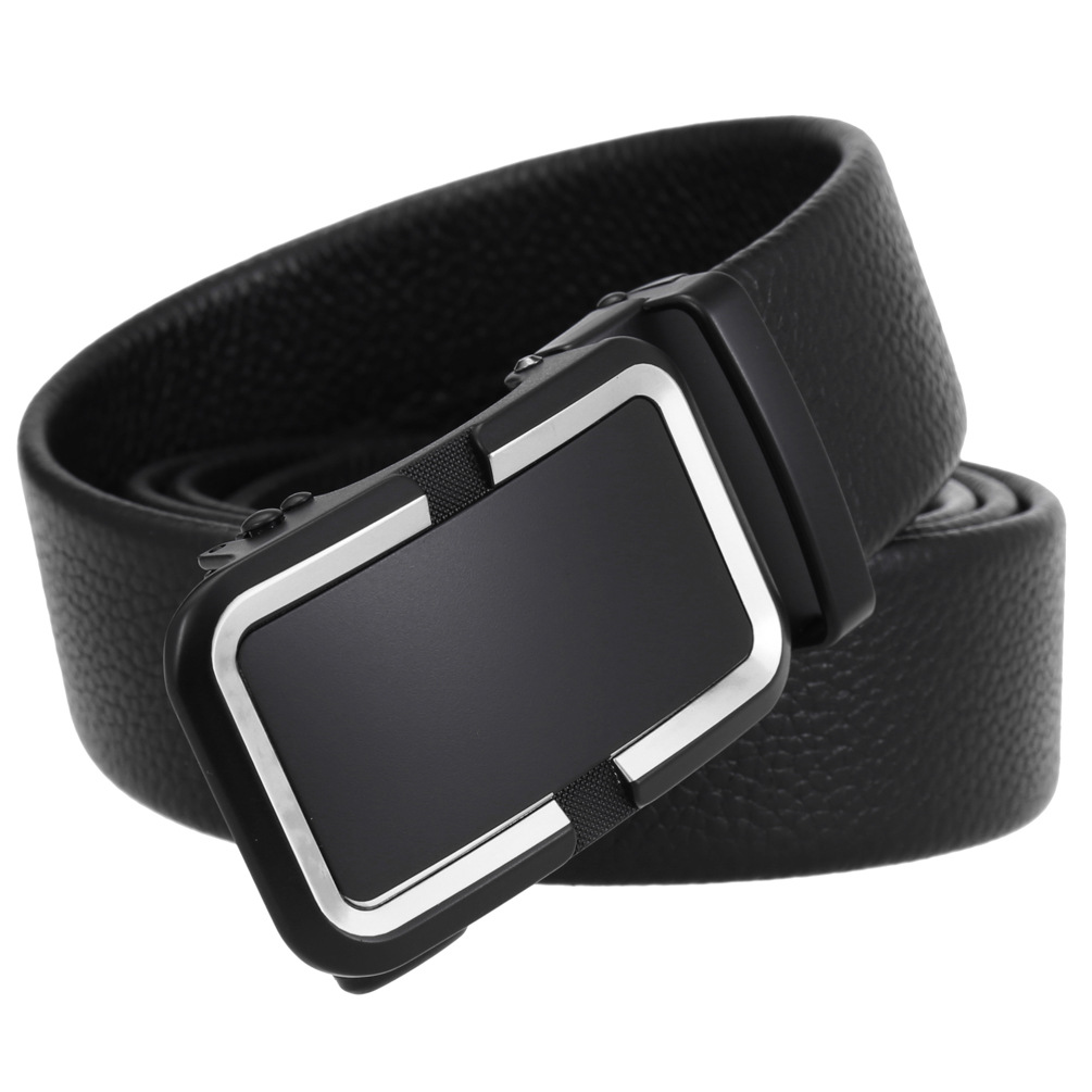 メンズベルト 型押しレザー自動バックル付き本革紳士用ベルト