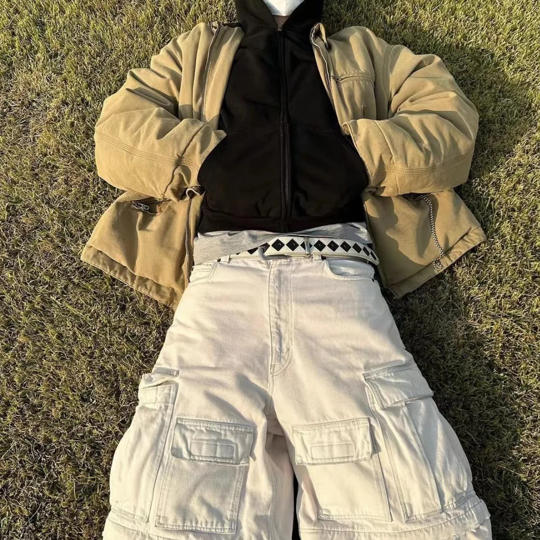 メンズベルト 市松模様デザイン本革仕様メンズベルト