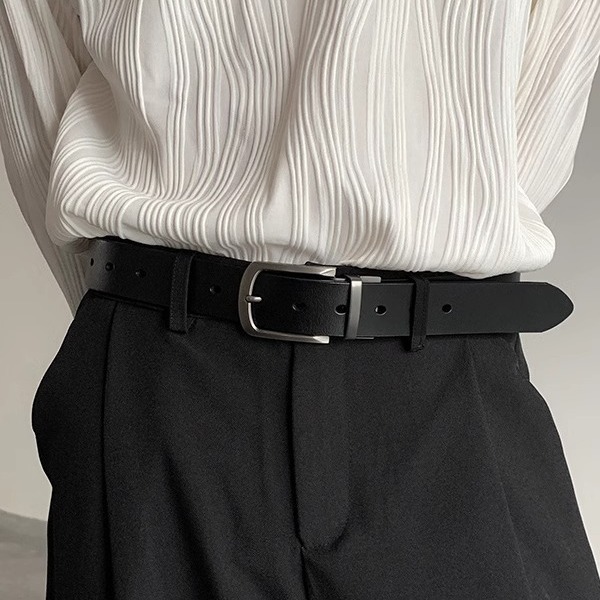 メンズベルト 上質本革シンプル金属バックル紳士用細身ベルト