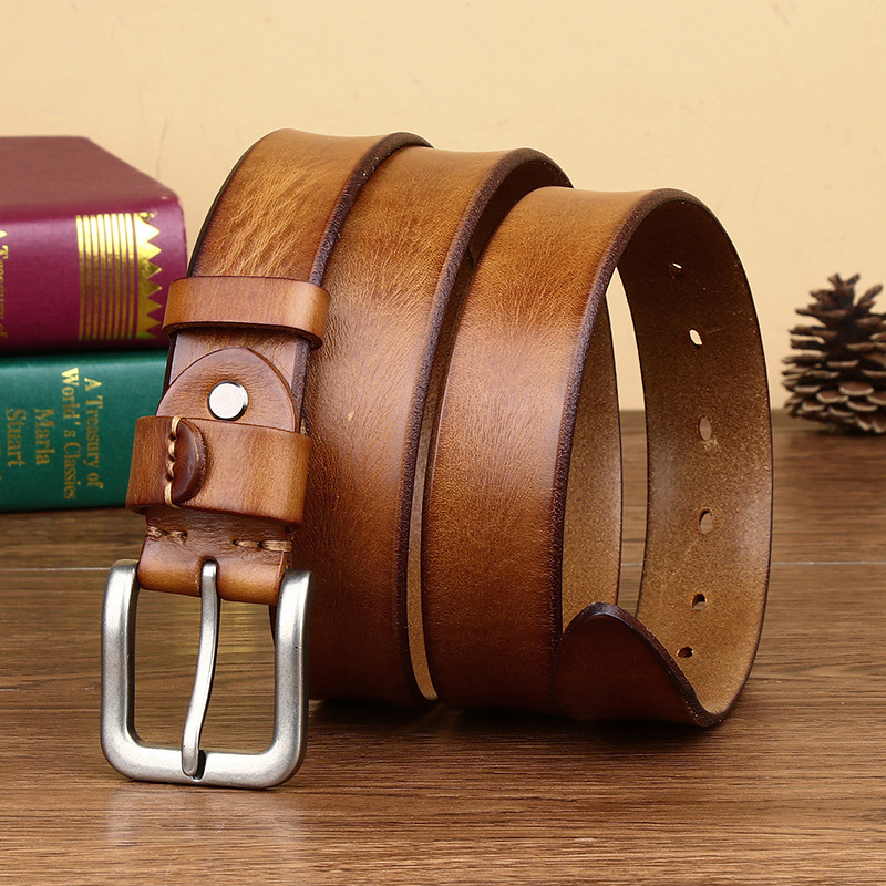 メンズベルト 本革一枚仕立てシンプルピンバックルベルト