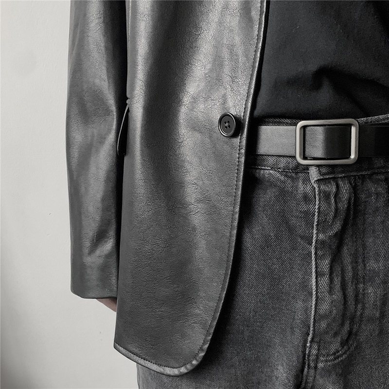 メンズベルト 本革スクエアバックル細身メンズベルト