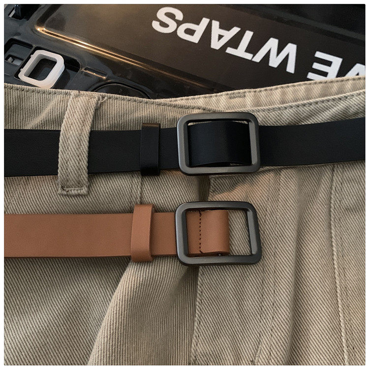 メンズベルト 本革スクエアバックル細身メンズベルト