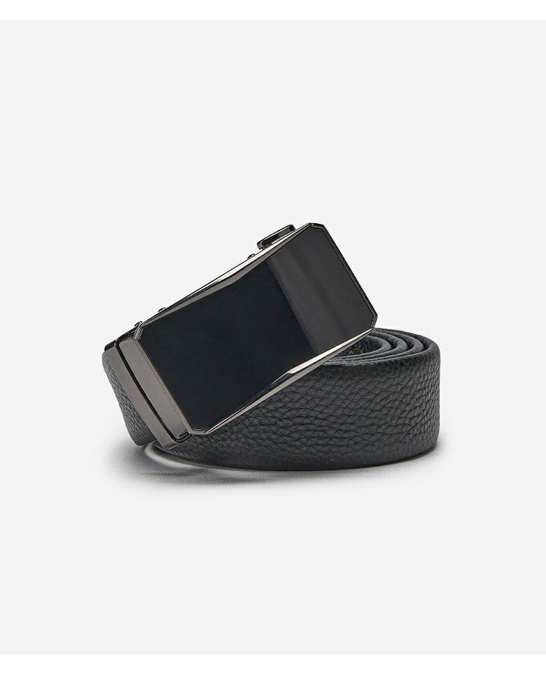 メンズベルト 本革型押しスライドバックル付きビジネスベルト