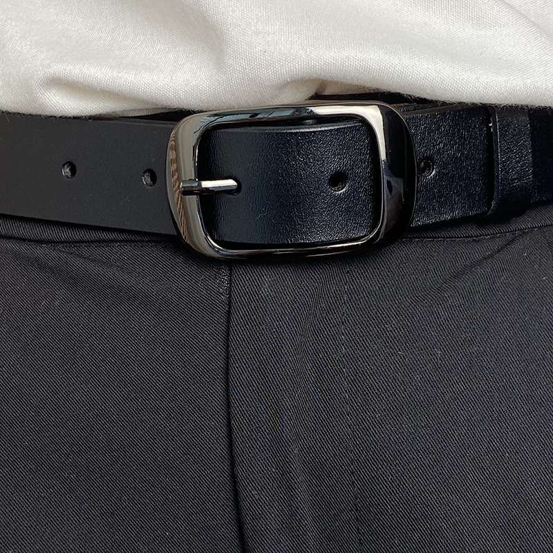 メンズベルト 本革使用シンプル金属バックル細幅紳士用ベルト