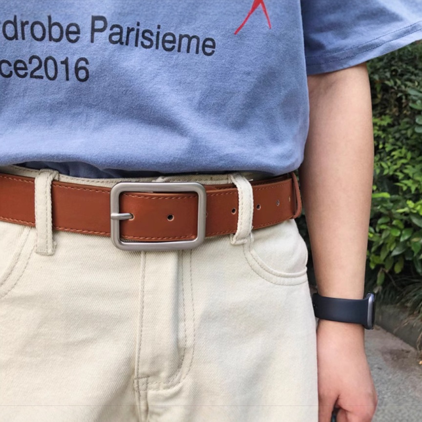 メンズベルト 本格牛革シンプル角型金具メンズベルト