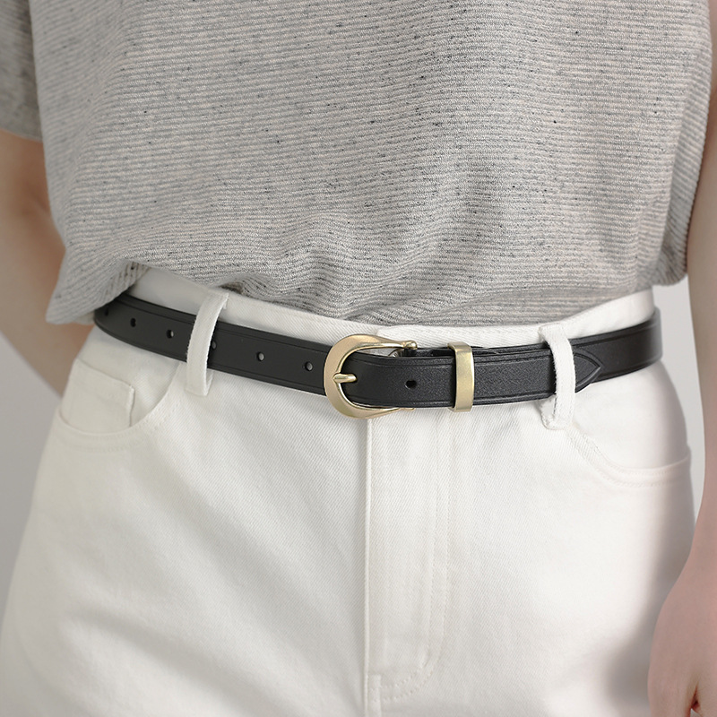 メンズベルト 本革シンプル細身バックル調整式メンズベルト