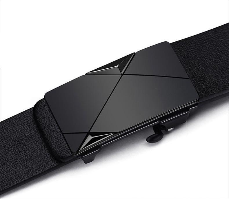 メンズベルト 幾何学模様バックル本革ビジネスベルト