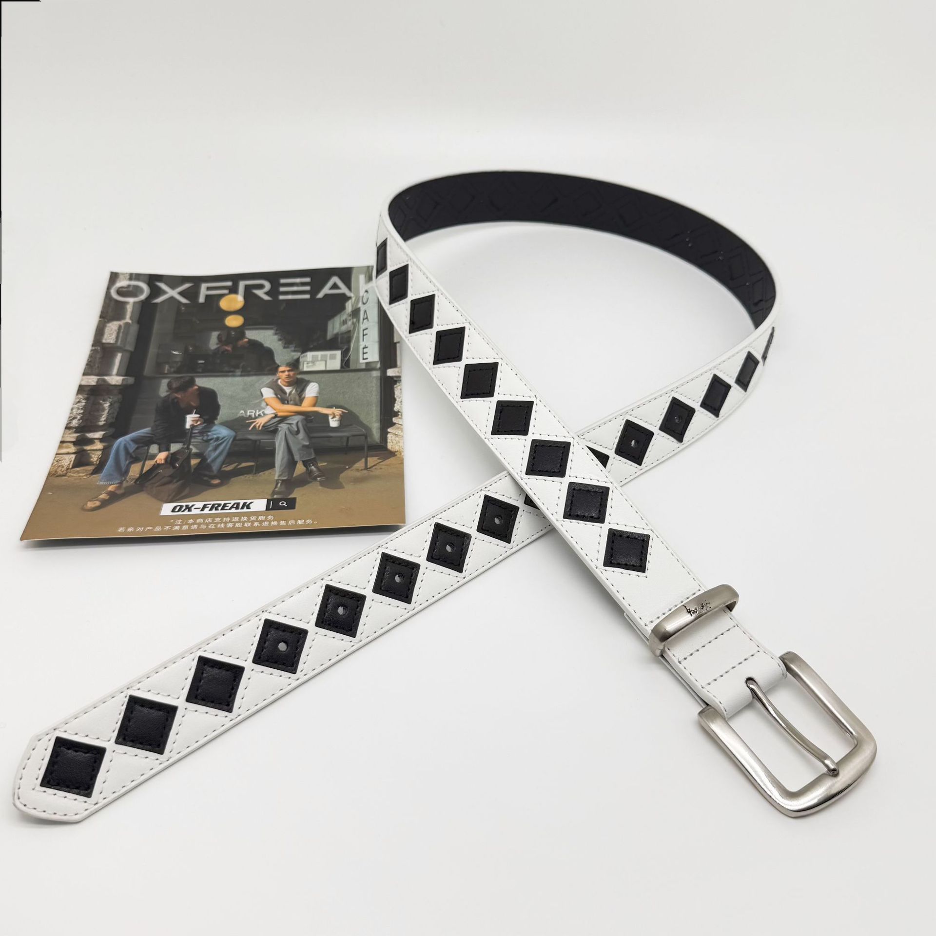 メンズベルト 市松模様デザイン本革仕様メンズベルト