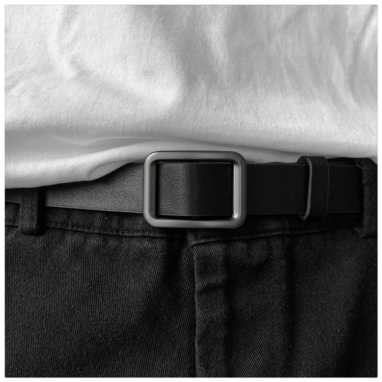 メンズベルト 本革スクエアバックル細身メンズベルト