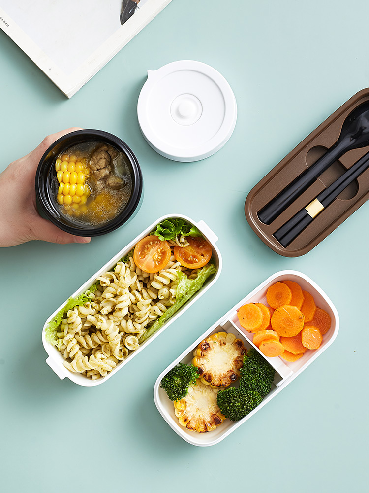 透明窓付き二段弁当箱スープ容器セット