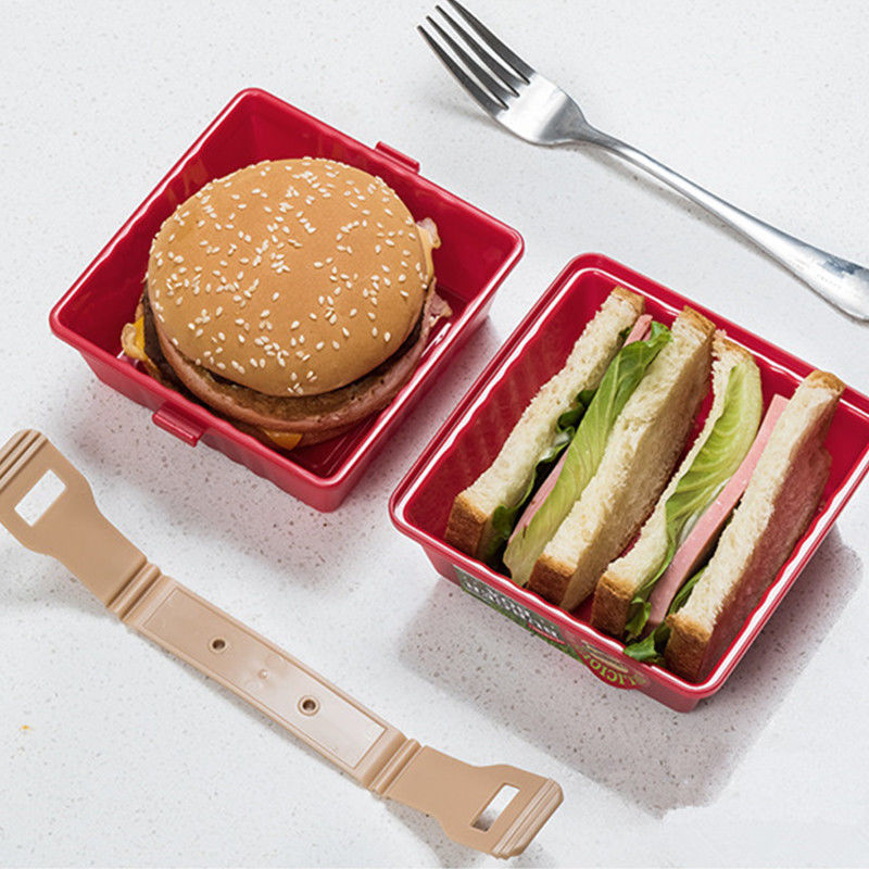 弁当箱 二段式コンパクト携帯弁当箱ゴムバンド付き