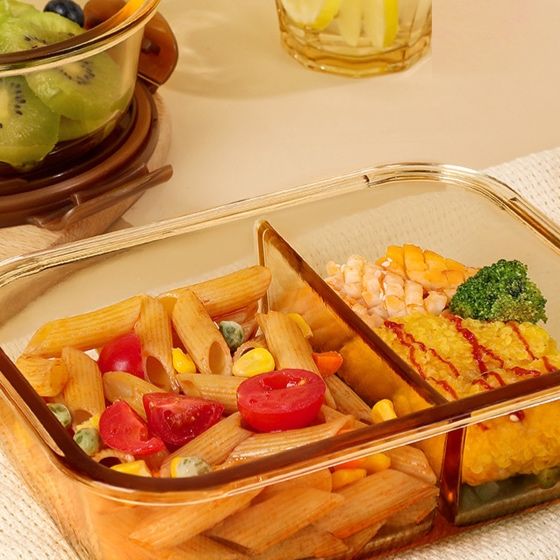 透明耐熱ガラス仕切り付きスリム弁当箱