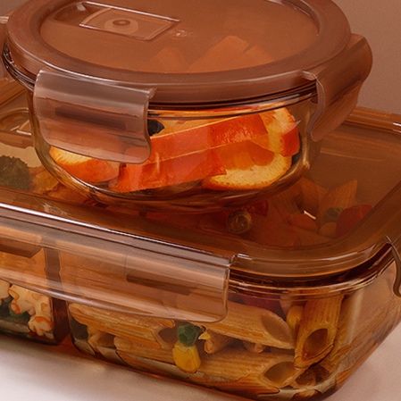 透明耐熱ガラス仕切り付きスリム弁当箱