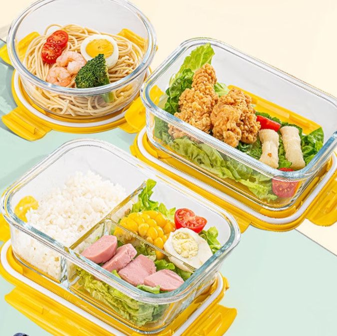 電子レンジ専用ガラス製仕切り付き弁当箱