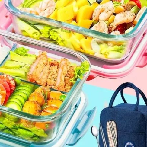 電子レンジ専用ガラス製仕切り付き弁当箱