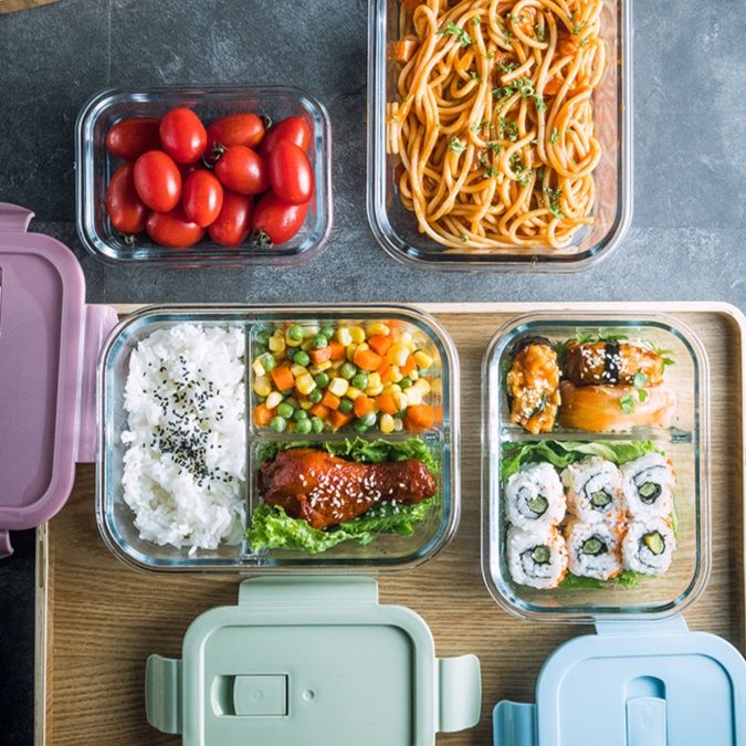 透明ガラス製仕切り付き密閉保存容器