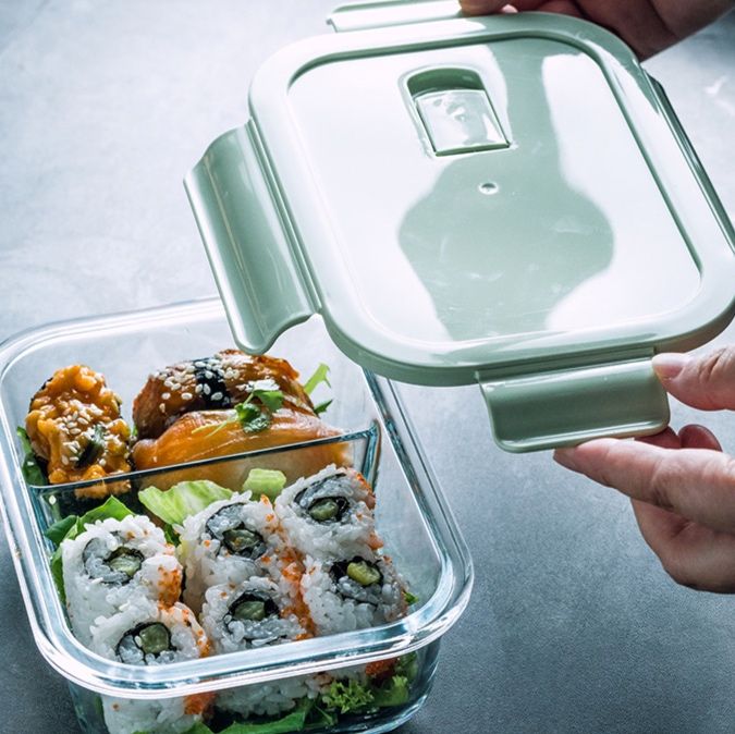 透明ガラス製仕切り付き密閉保存容器