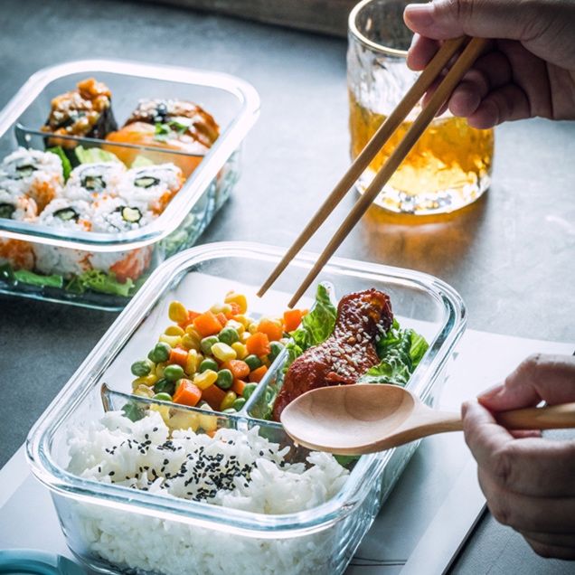 透明ガラス製仕切り付き密閉保存容器