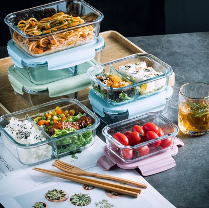 透明ガラス製仕切り付き密閉保存容器