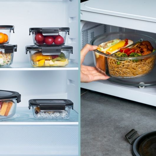 透明ガラス製二段仕切り付き密閉弁当箱