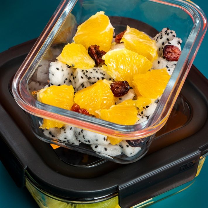 透明ガラス製二段仕切り付き密閉弁当箱