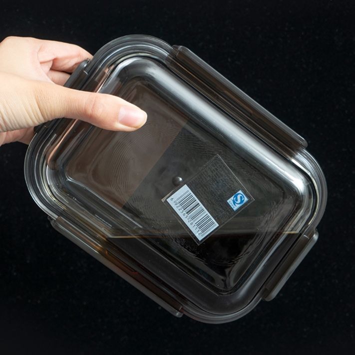 透明ガラス製二段仕切り付き密閉弁当箱
