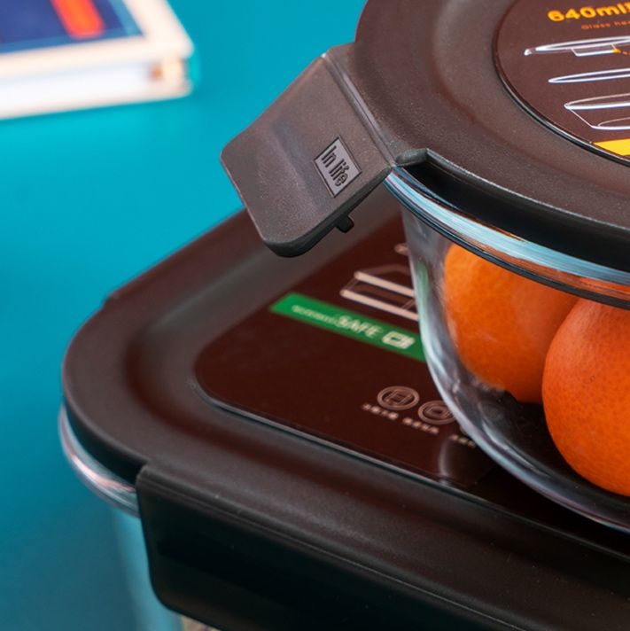 透明ガラス製二段仕切り付き密閉弁当箱