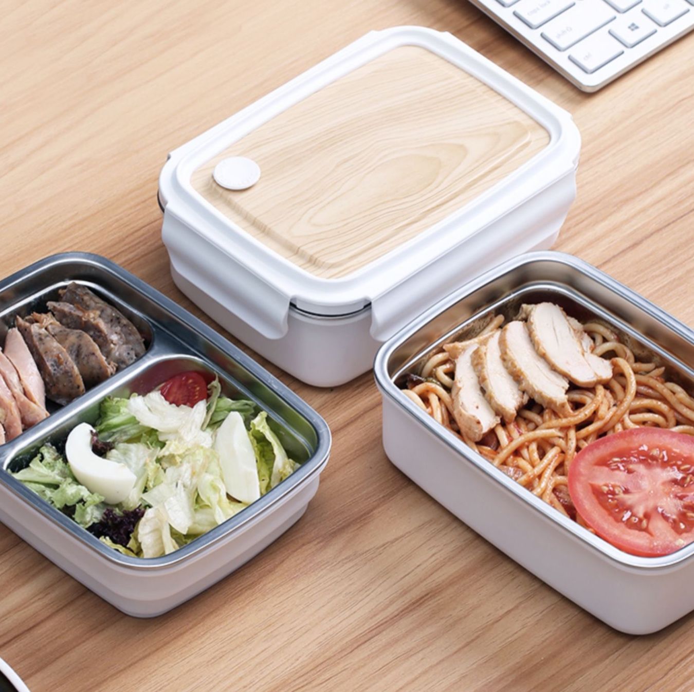 ステンレス製木蓋付き二段弁当箱