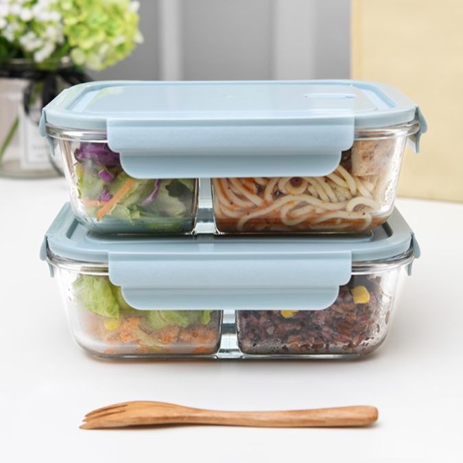 透明ガラス製仕切り付き密閉弁当箱